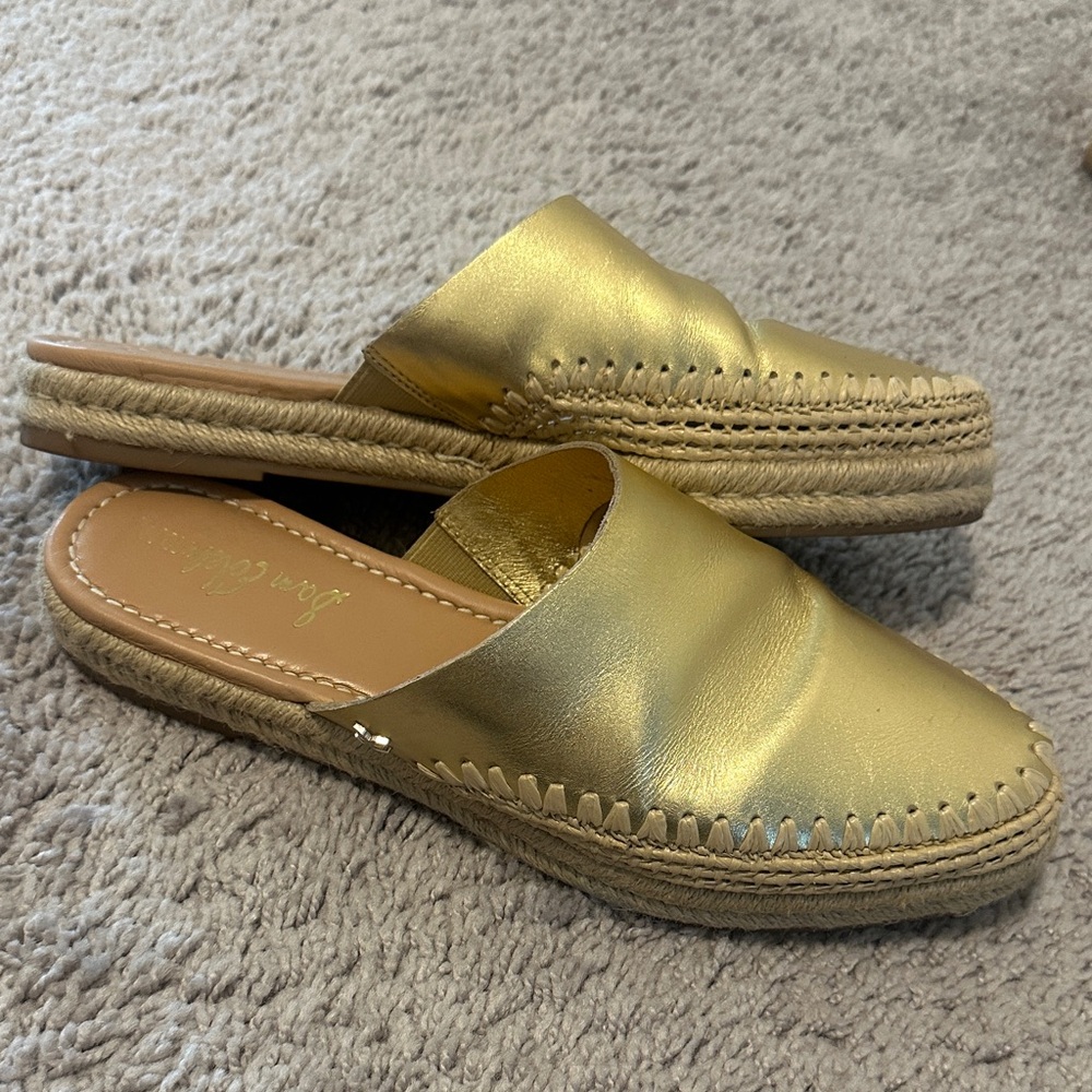 Sam Edelman Metallic Gold Leather Espadrille Mules